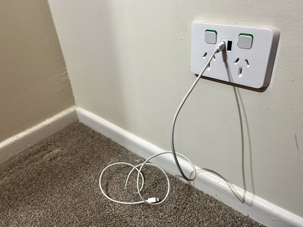 Double power point with USB charging installed in a Brisbane home