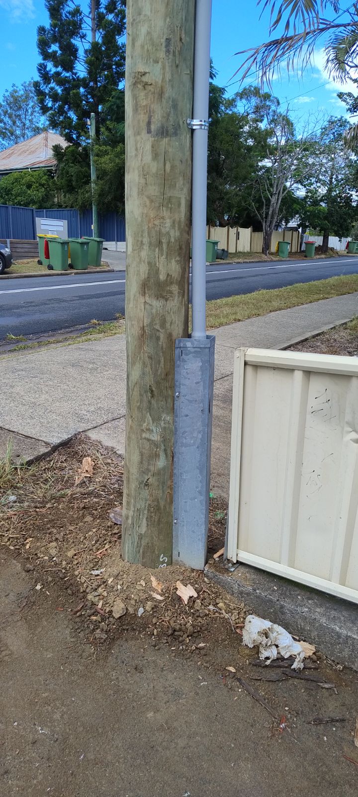 New compliant property pole installed by Fully Wired Electrical Services in Booval
