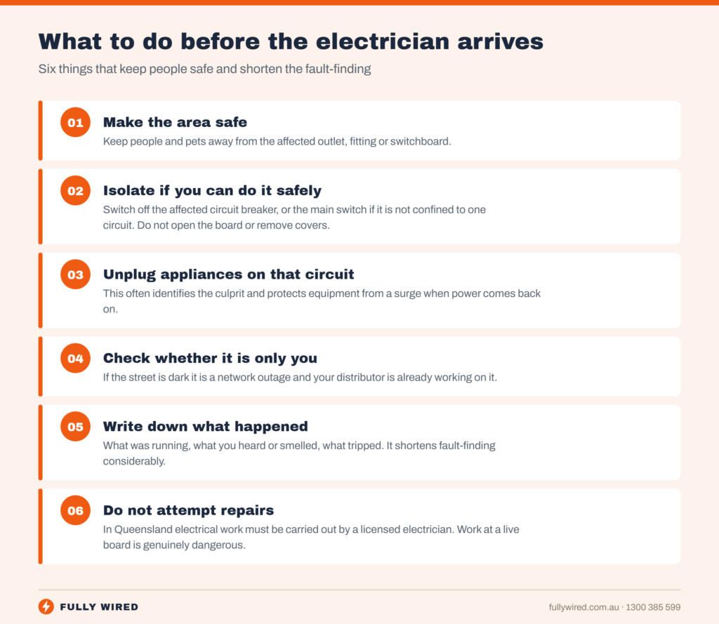 Six steps to take before the electrician arrives during an electrical emergency